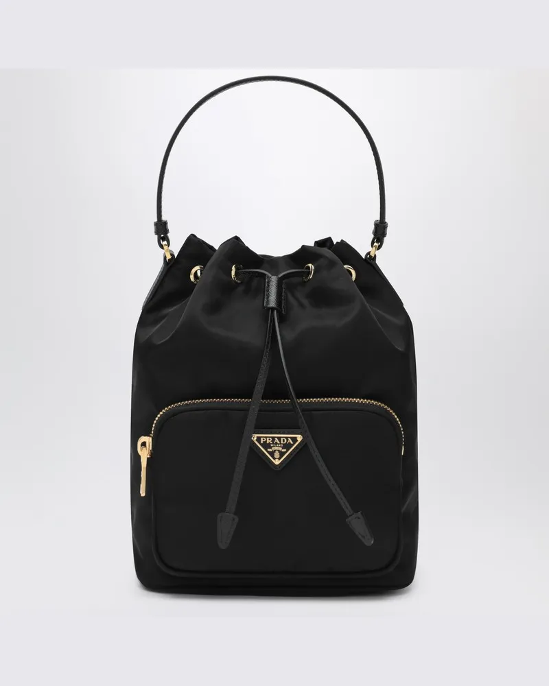 Prada Schwarze Bucket Bag  Duet aus Re-Nylon Schwarz