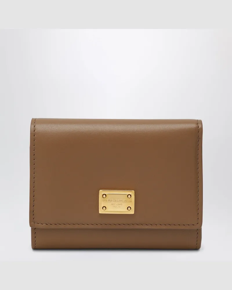 Dolce & Gabbana Portemonnaie aus plongiertem Kalbsleder in Karamell Beige