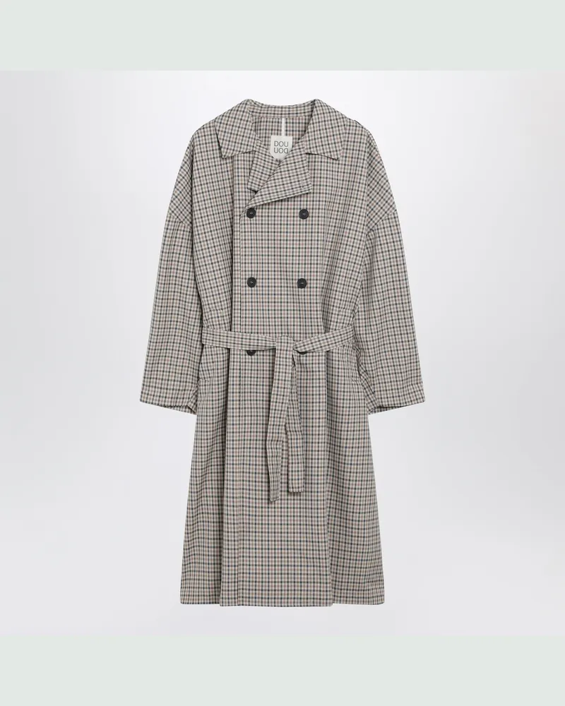 DOUUOD Doppelreihiger Trenchcoat mit Karomuster Beige