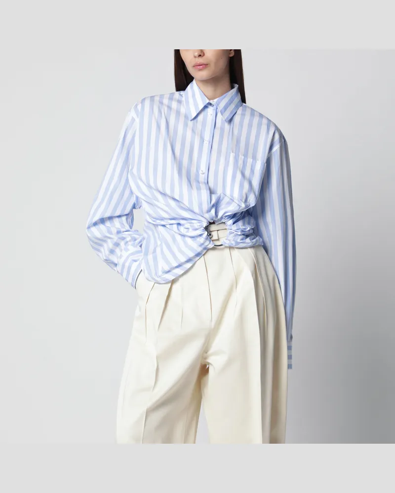 SPORTMAX Gestreiftes Popeline-Hemd aus Baumwolle in Hellblau Light