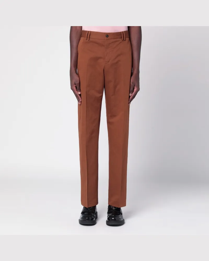 PT TORINO Braune Hose aus Baumwolle und Leinen Braun
