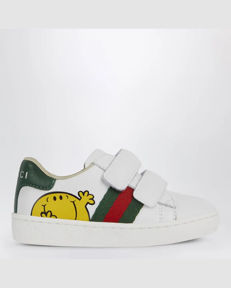 Gucci Ace Leder-Sneaker mit Mr. Men White