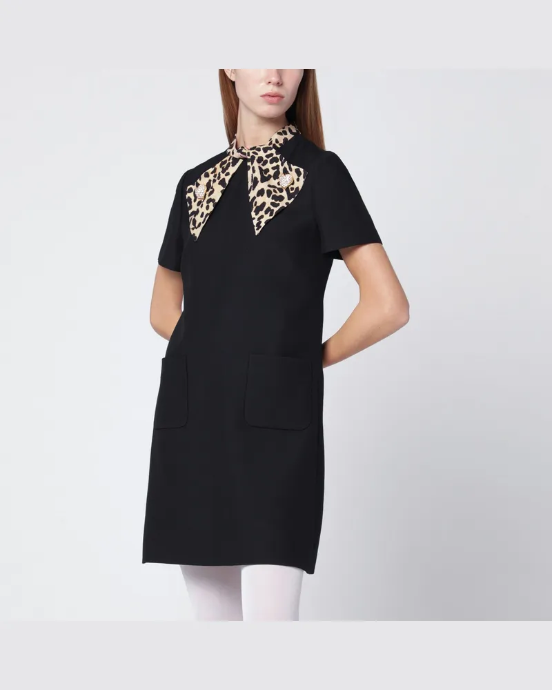 Valentino Garavani Schwarzes Kleid aus Crêpe Couture mit Animalprint-Schleife Black