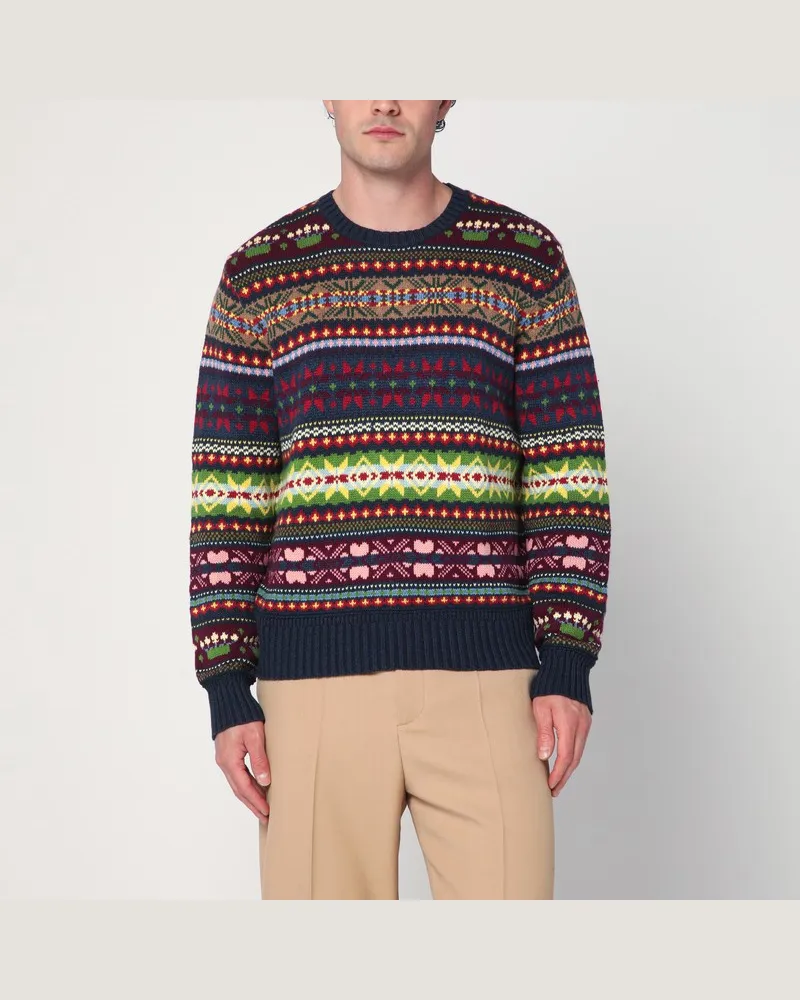 Ralph Lauren Mehrfarbiger Rundhalsausschnitt Pullover mit Intarsien Blau