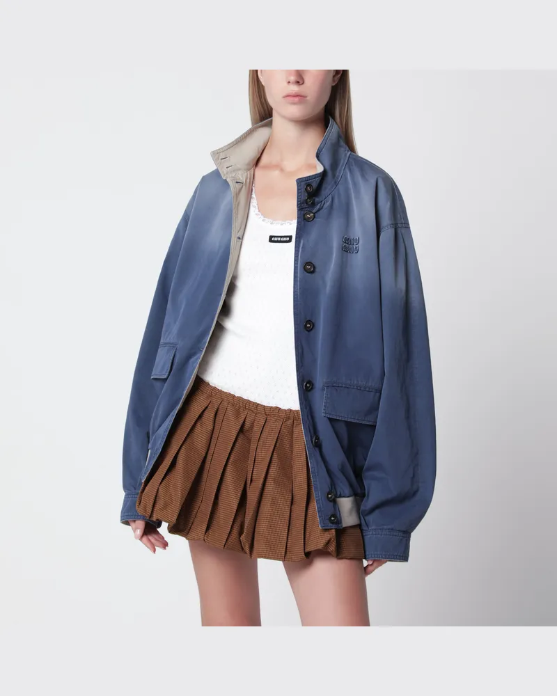 Miu Miu Blouson aus Old-Washed-Twill in Blau/Limette Beige