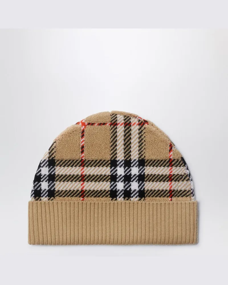 Burberry Mütze in Sandfarbe mit Check-Muster Beige