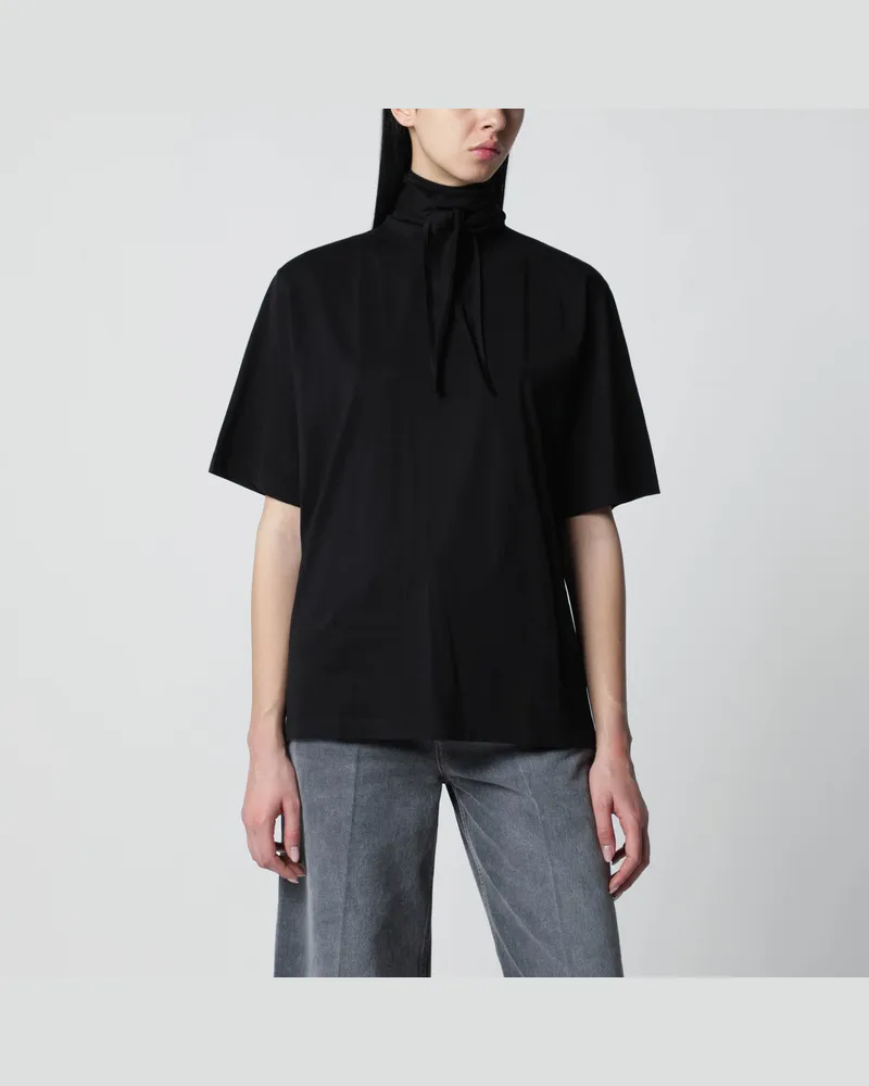 Christophe Lemaire Schwarzes Baumwoll-T-Shirt mit Tuchdetail 