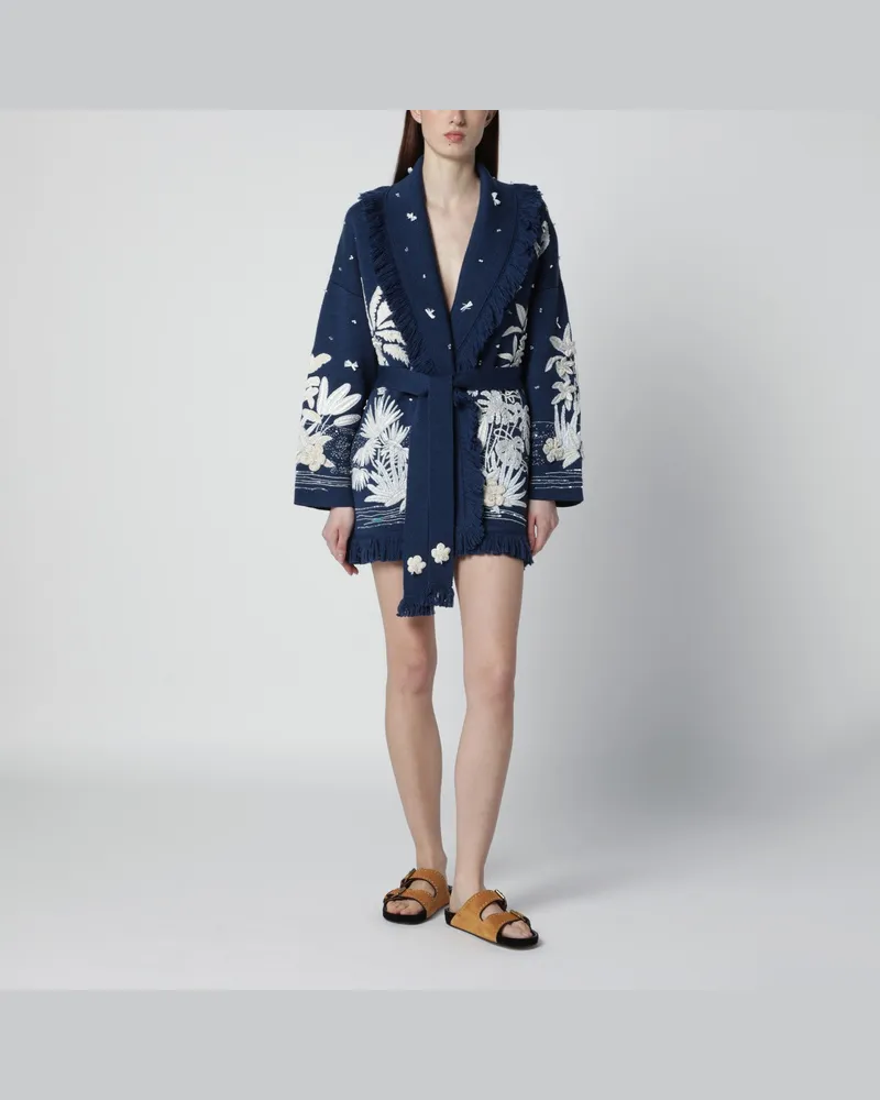 Alanui Postcard From Paradise Cardigan Deep Blue/White Pearl Blue