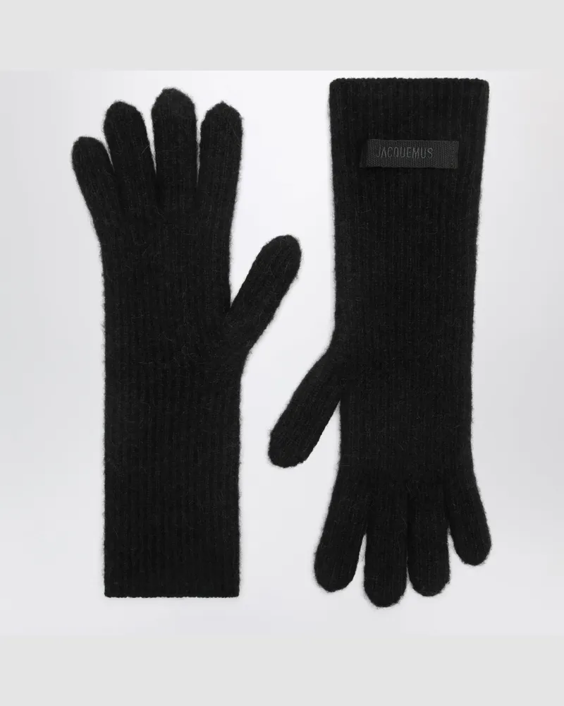 Jacquemus Schwarze Gros Grain Handschuhe aus Alpakamischung Black