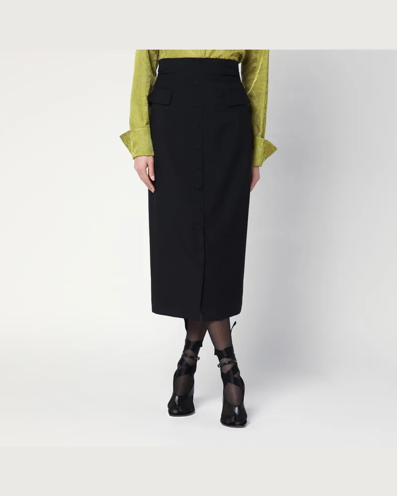 Dries van Noten Schwarzer Midirock aus Wolle und Mohair Schwarz