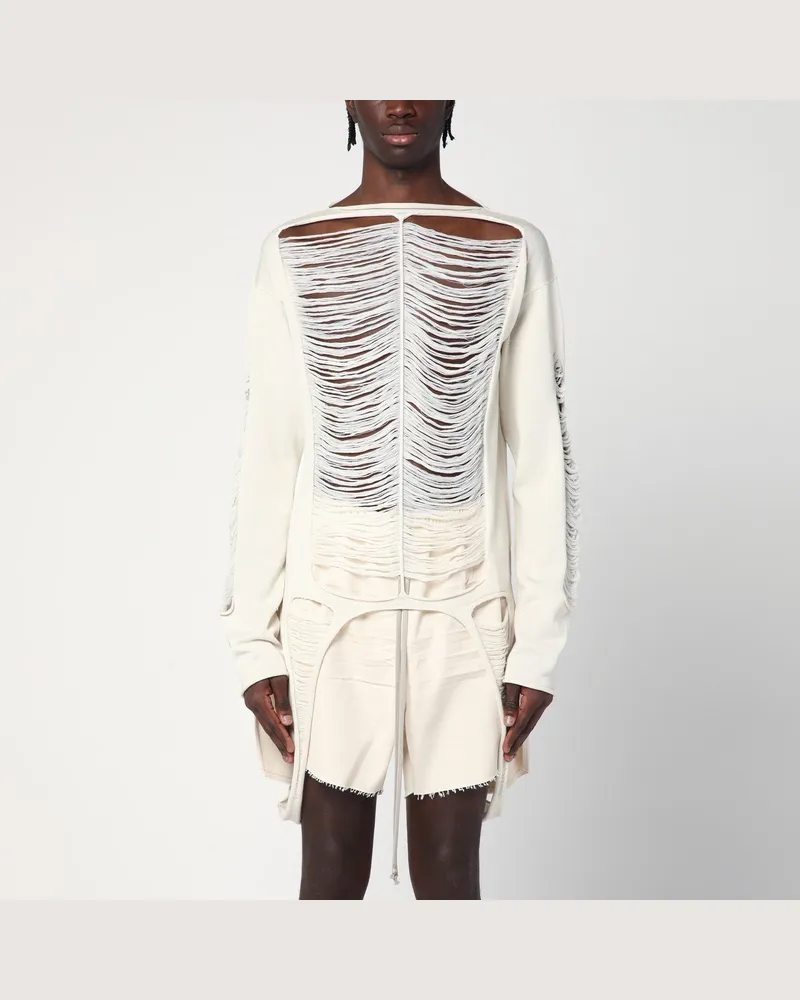 Rick Owens Zerrissener elfenbeinfarbener Pullover aus Wolle 