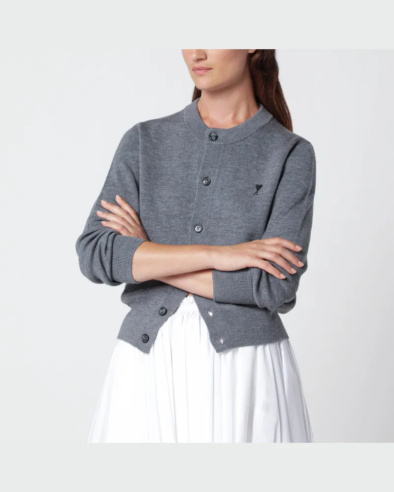 AMI Paris Graue Ami De Coeur Strickjacke aus Wolle Grey