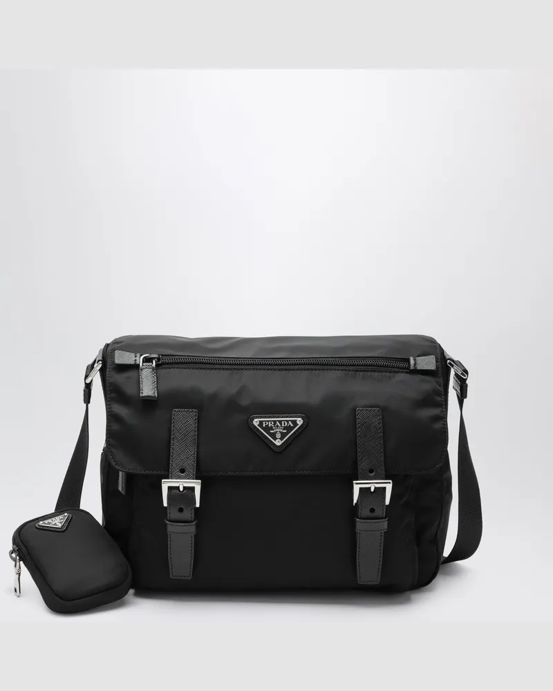 Prada Mittelgroße schwarze Umhängetasche aus Re-Nylon Black