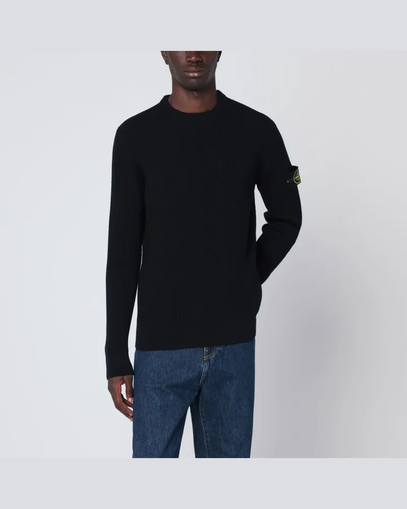 Stone Island Marineblauer gerippter Pullover Blau