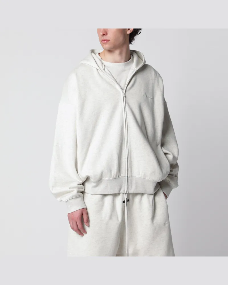 Fear of God Reißverschluss-Sweatshirt aus hellgrauem Mélange-Baumwollfleece White