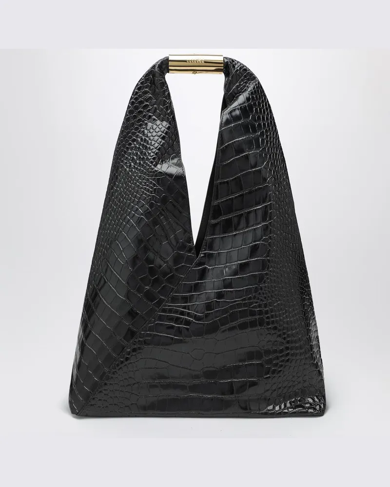 Maison Margiela Mittlere japanische Tasche in Schwarz mit Krokodilprägung Schwarz