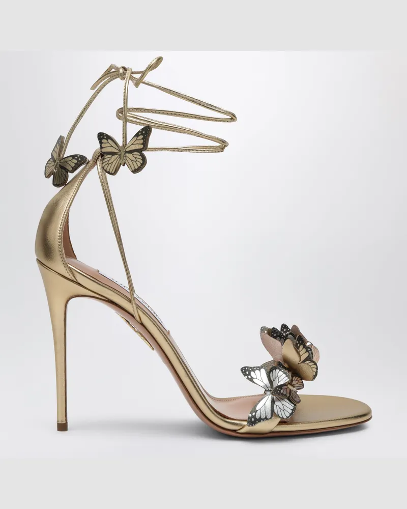 Aquazzura Sandalen Papillon 105 mit Schmetterlingen aus Goldleder Metal