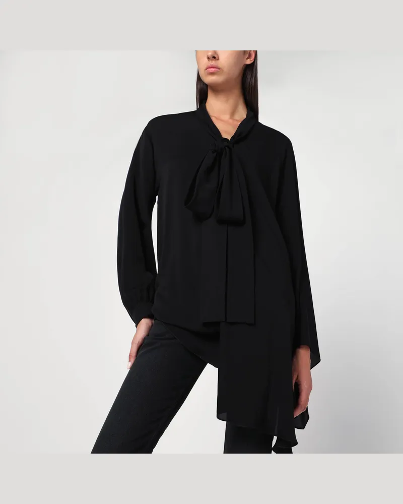 Balenciaga Asymmetrische schwarze Seidenbluse mit Schal 