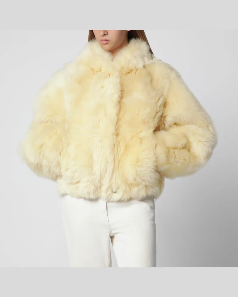 BLANCHA Kurze Kapuzenjacke aus Fell in Lemon-Beige Yellow