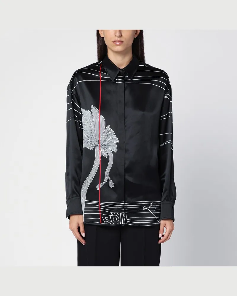 Ferragamo Schwarze Bluse aus Seidensatin Schwarz