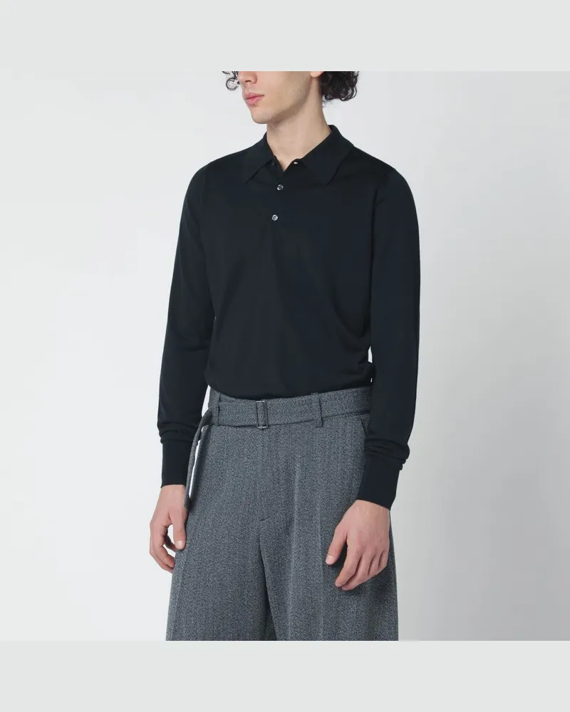 John Smedley Schwarzes Wollpoloshirt Schwarz