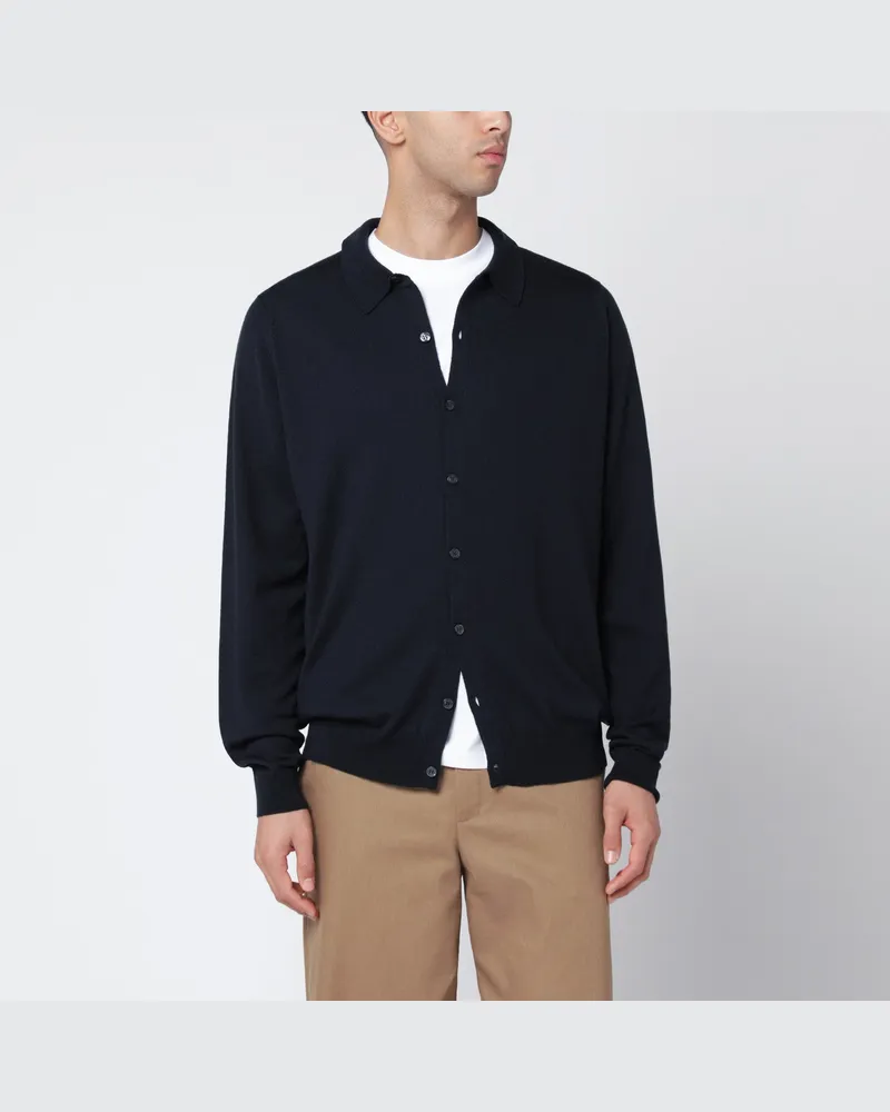 John Smedley Nachblauer Wollcardigan Blue