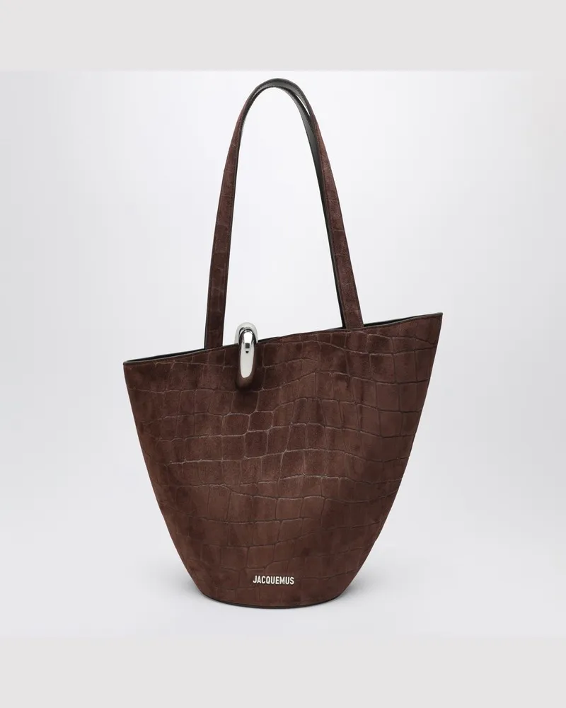 Jacquemus Mittlere Bambola Tasche aus braunem Kroko-Effekt-Leder Braun