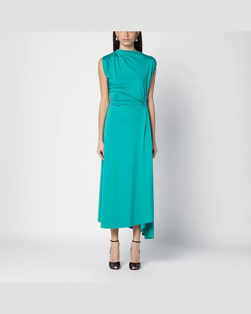 Victoria Beckham Pfauenfarbenes Kleid mit Drapierung Hellblau