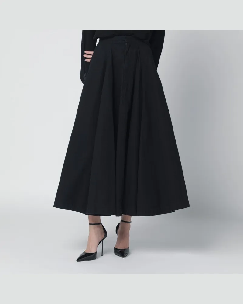 Balenciaga Schwarzer Godet-Maxirock aus Baumwoll-Ripstop Schwarz