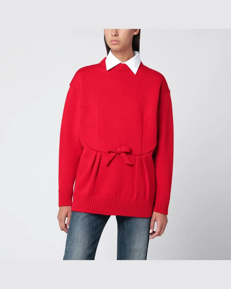 Prada Roter Wollpullover mit Schleife Rot