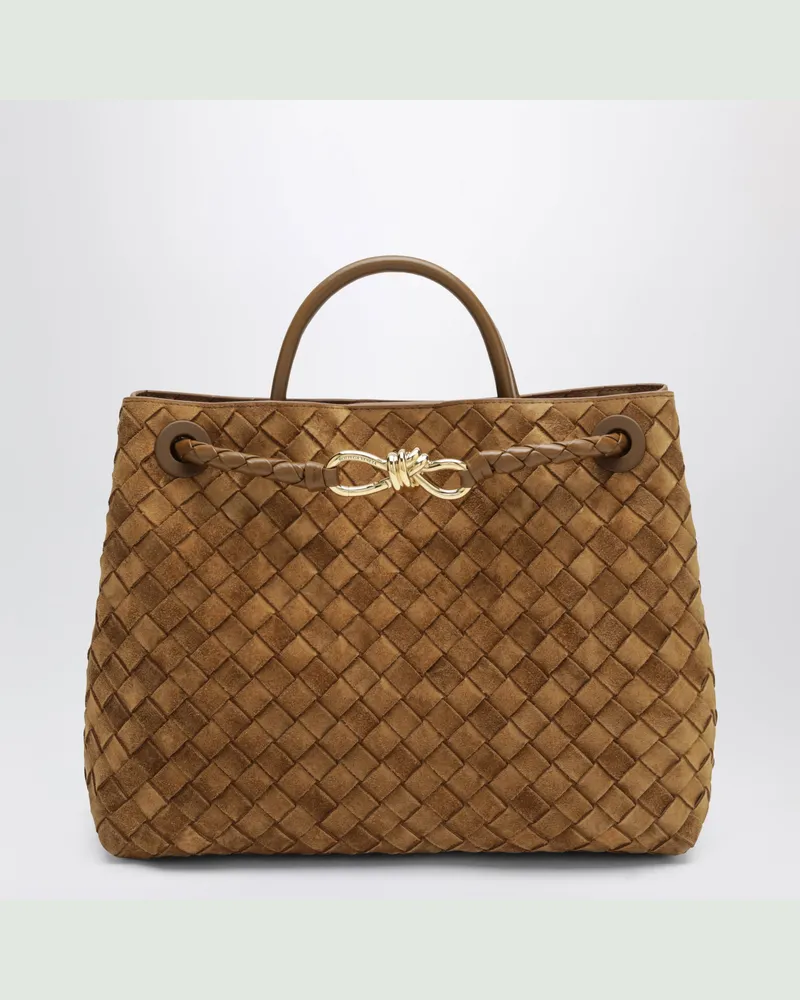 Bottega Veneta Karamellfarbene Andiamo Tasche aus Veloursleder Brown