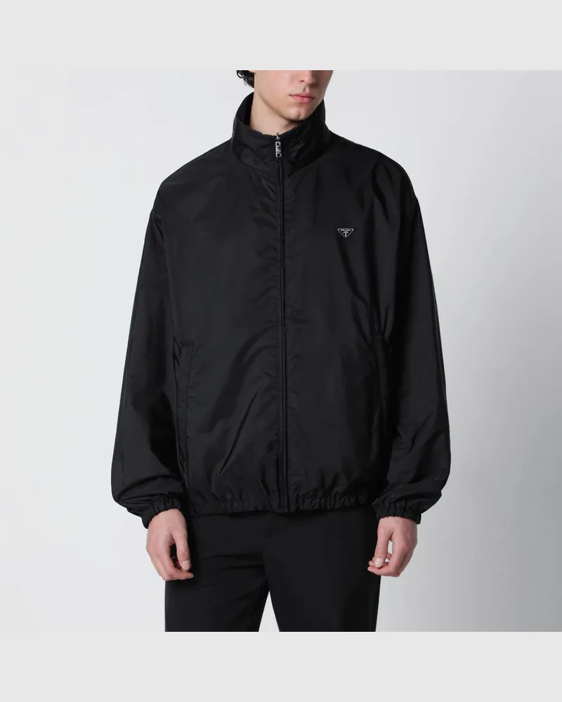 Prada Schwarz-blaue wendbare Re-Nylon Jacke mit Reißverschluss 