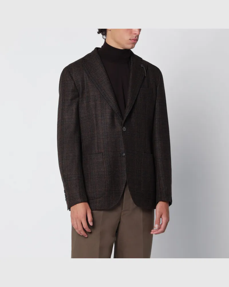 Biagio Santaniello Einreihiger Blazer in Braun mit Prince-of-Wales-Karomuster Brown