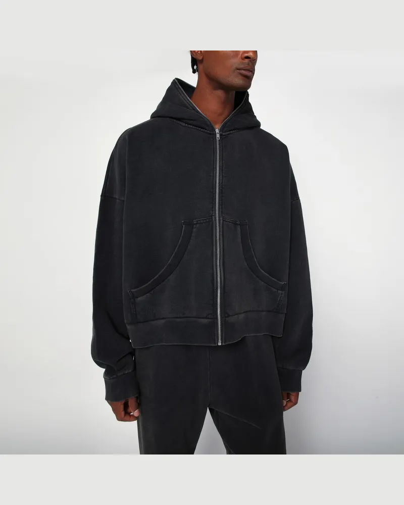 Entire Studios Verwaschenes schwarzes Kapuzensweatshirt aus Baumwolle Schwarz