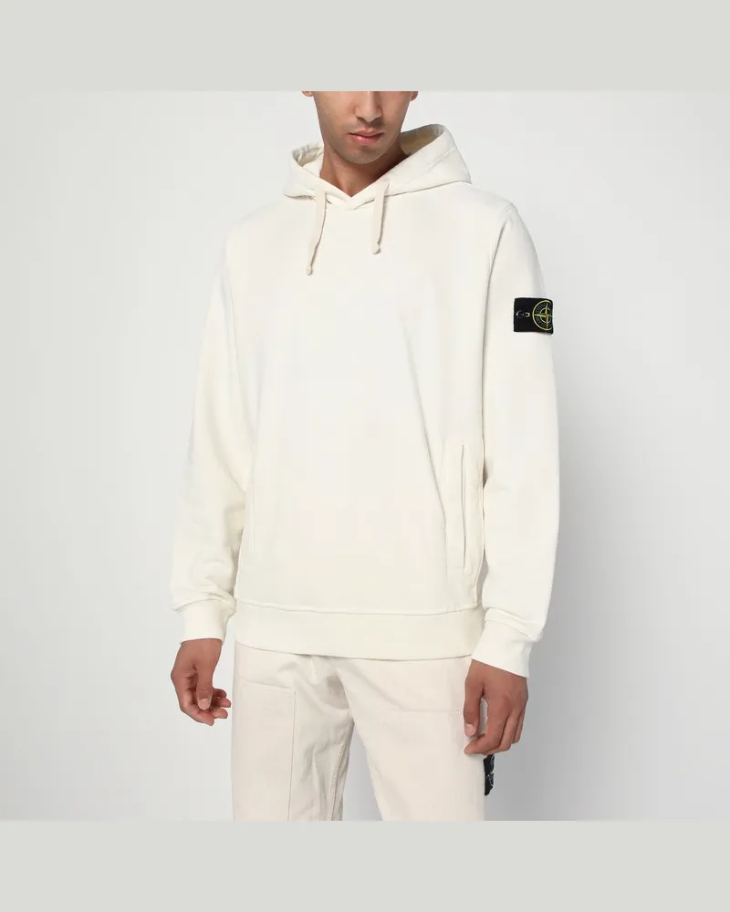 Stone Island Kapuzensweatshirt in Elfenbein aus Baumwolle Weiß