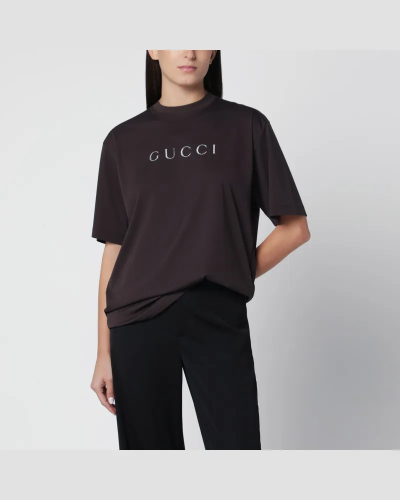 Gucci Braunes übergroßes Baumwoll-T-Shirt Brown