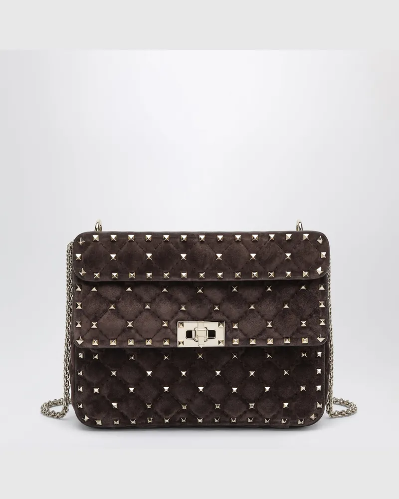Valentino Garavani Schultertasche Rockstud Spike braun aus Veloursleder Brown