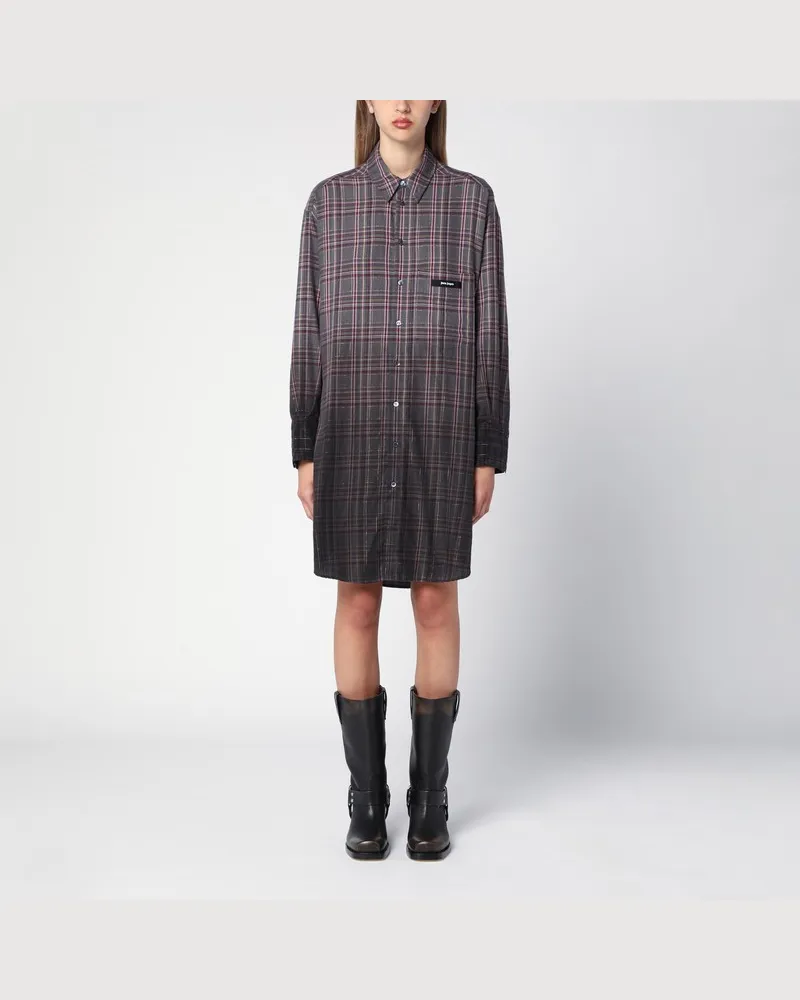 Palm Angels Kariertes Hemdkleid mit Logo Grau