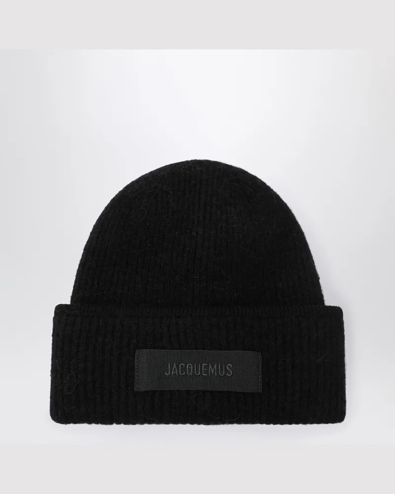 Jacquemus Schwarze Rippstrick-Mütze aus Wollmischung Schwarz