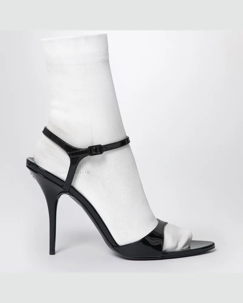 Balenciaga Avenue Sock Sandale aus schwarzem Lackleder und Strick Black