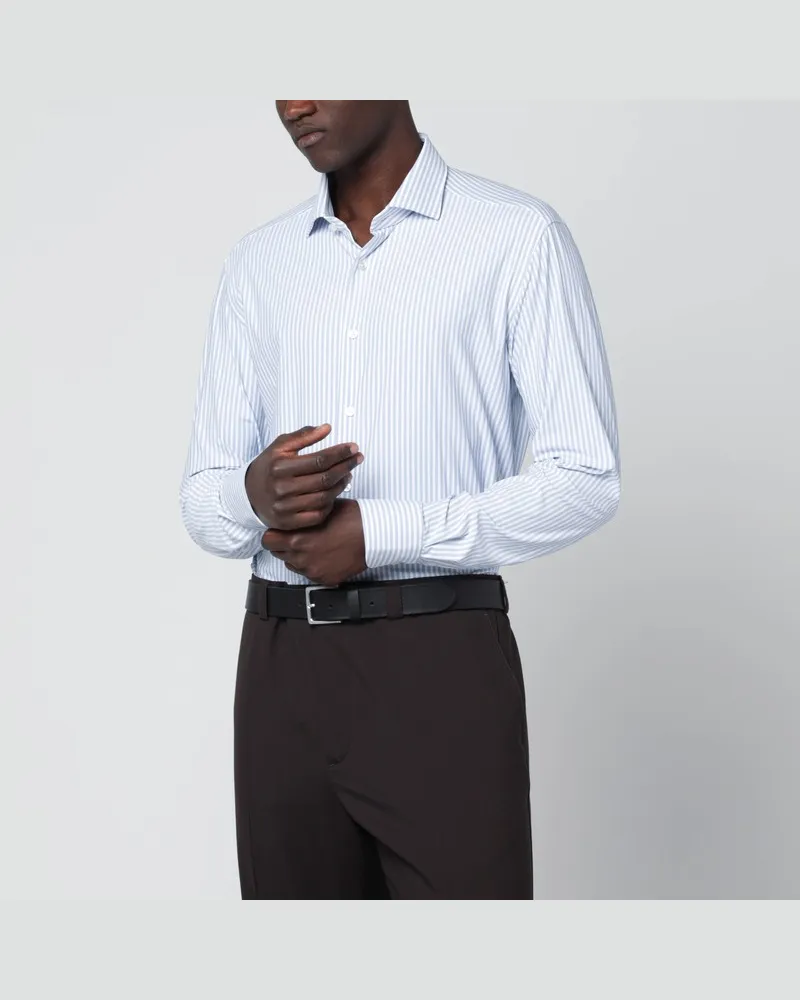 XACUS Weiße gestreifte Active-Hemd Tailor Fit Hellblau