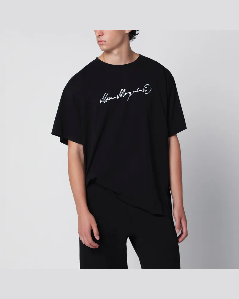 Maison Margiela Schwarzes T-Shirt mit Logo-Print Black