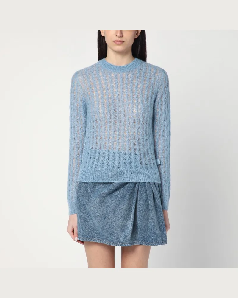 Loewe Himmelblauer durchbrochener Pullover aus Mohairmischung Hellblau