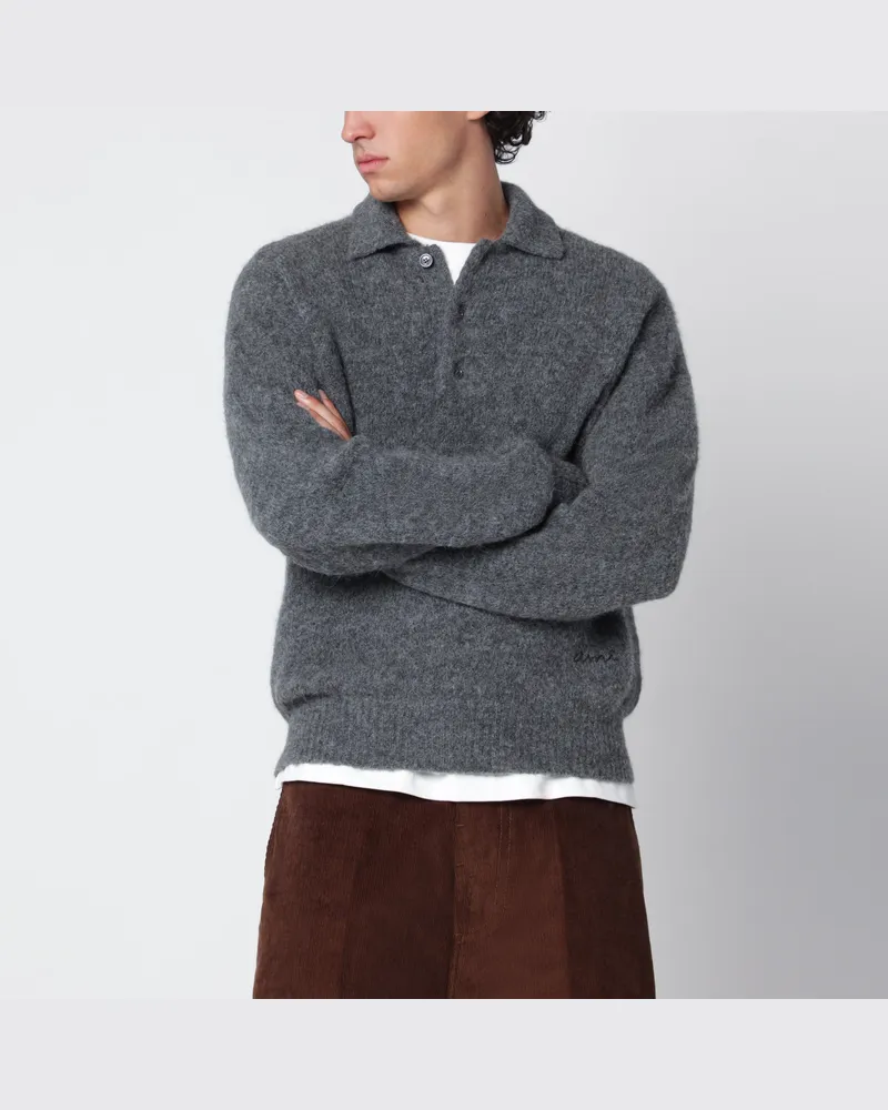 AMI Paris Poloshirt aus anthrazitgrauer Wolle und Alpaka Grey