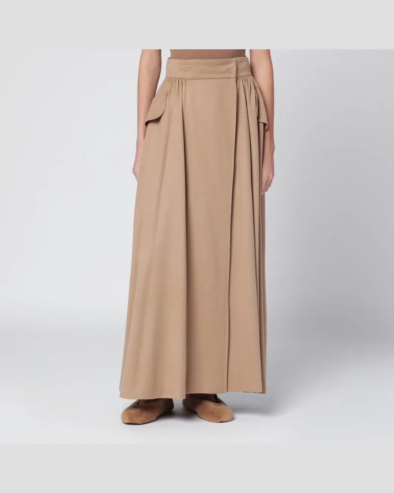 Max Mara Beiger Midirock aus Kameldrap Beige