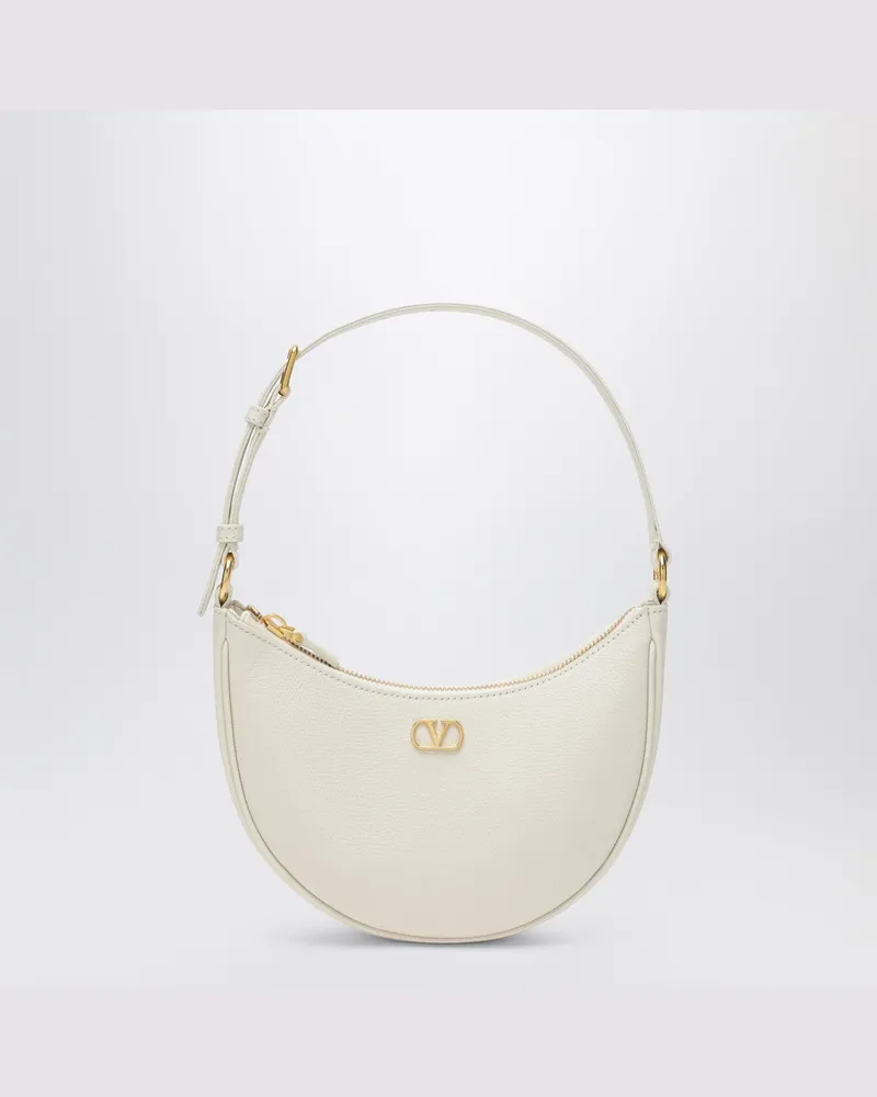 Valentino Garavani Vlogo Signature Mini-Hobo-Tasche aus elfenbeinfarbenem Leder White
