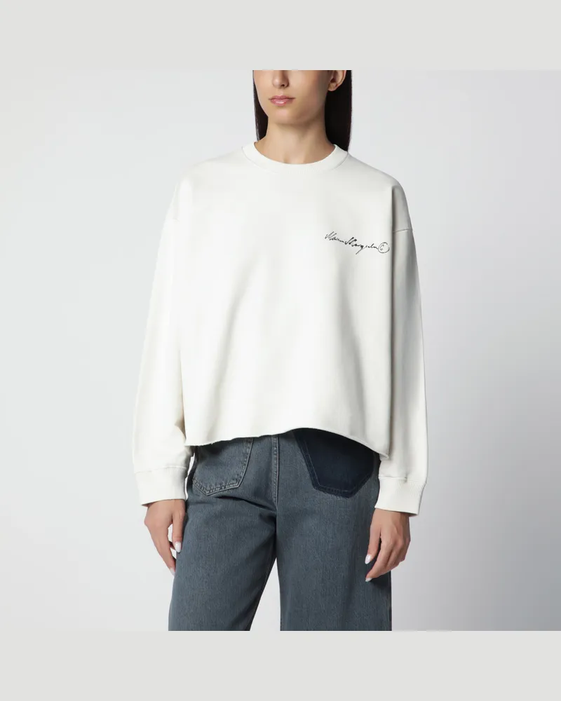 Maison Margiela Écrufarbenes Fleece-Sweatshirt mit Logoprint Beige