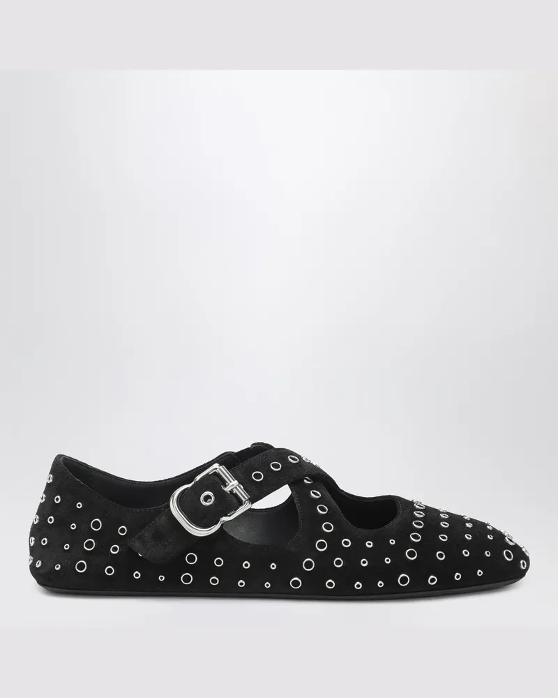 Alaïa Flache Ballerinas aus Wildleder mit gekreuzten Riemen und Ösen Black