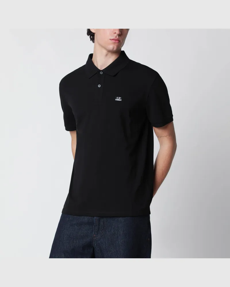 C.P. Company Schwarzes Poloshirt mit Logo-Patch 