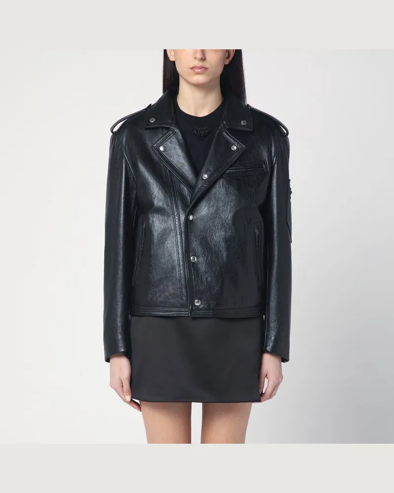 Prada Schwarze Lederjacke Schwarz